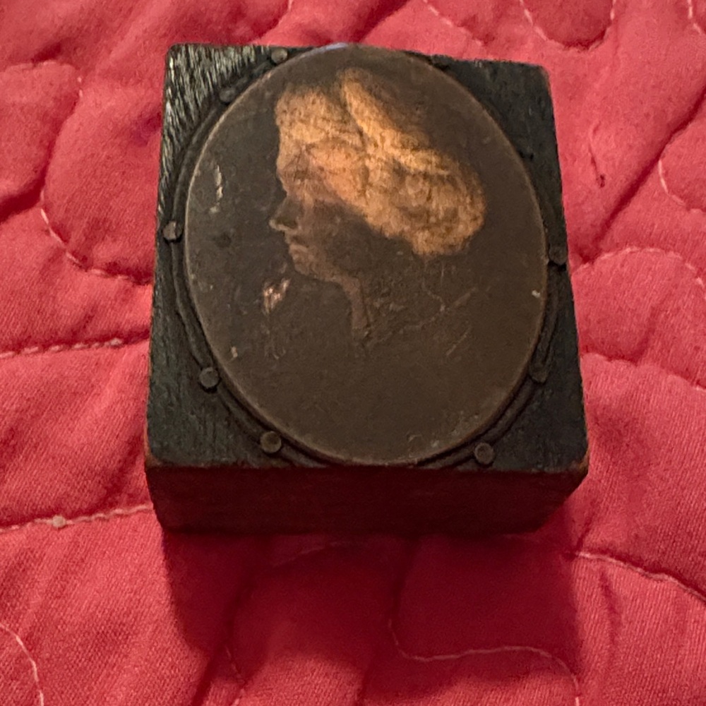 Vintage Wooden Block with Portrait